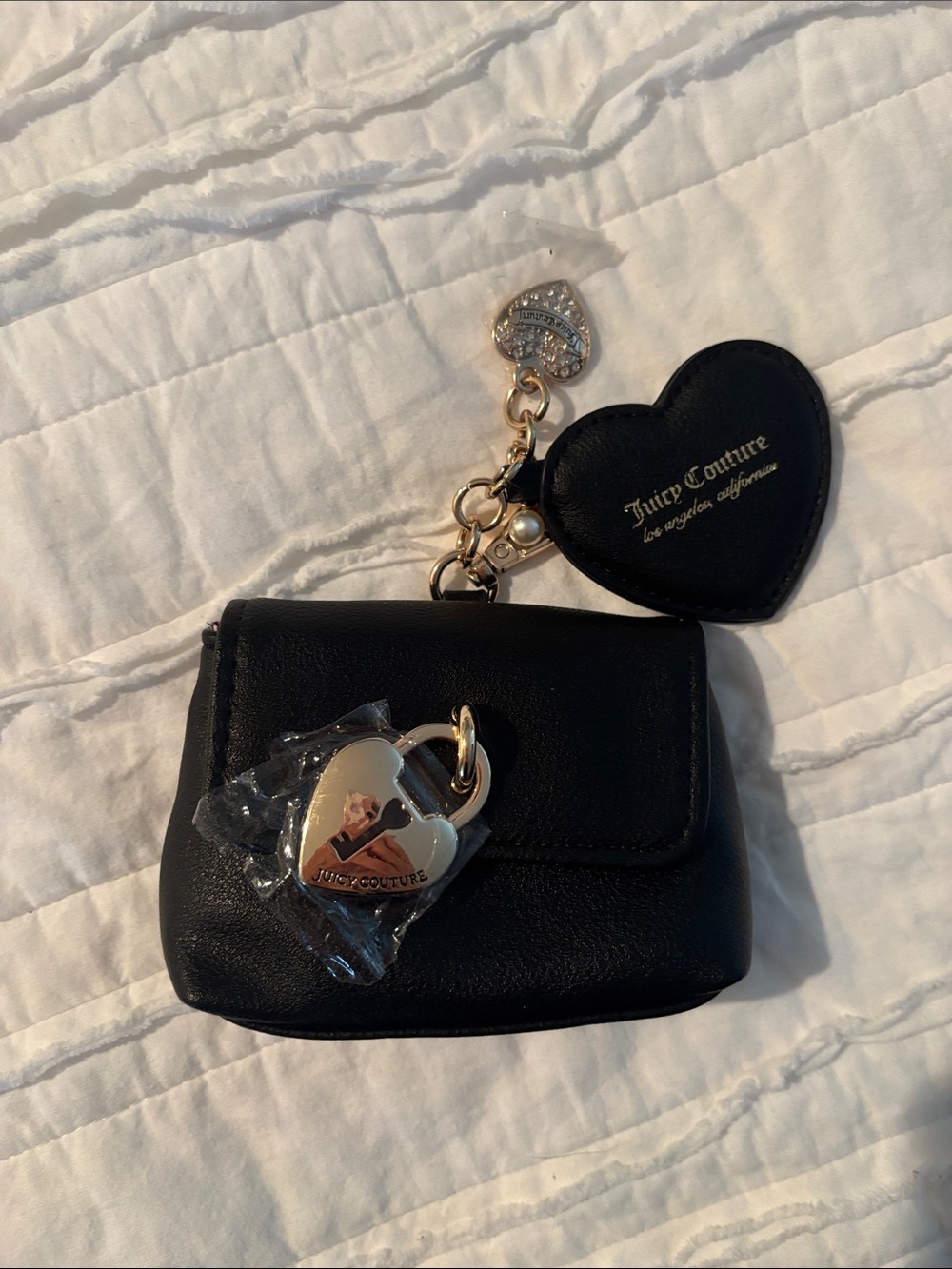 Juicy Couture Black Heart Charm Mini Coin Pouch